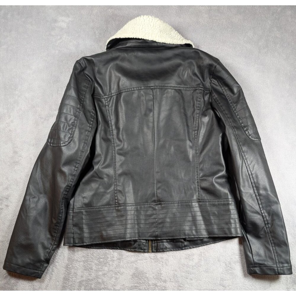 New Look Faux Leather Jacket Womens Size XL Black Sherpa Collar Streetwear City - Picture 7 of 7
